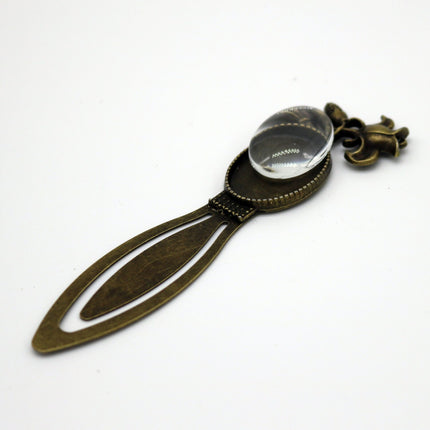 Bookmark with 18x25mm GLASS Magnifying Domes Cabochon - 5 sets 10 pcs  - 99mmx33mm Antique Brass - S011