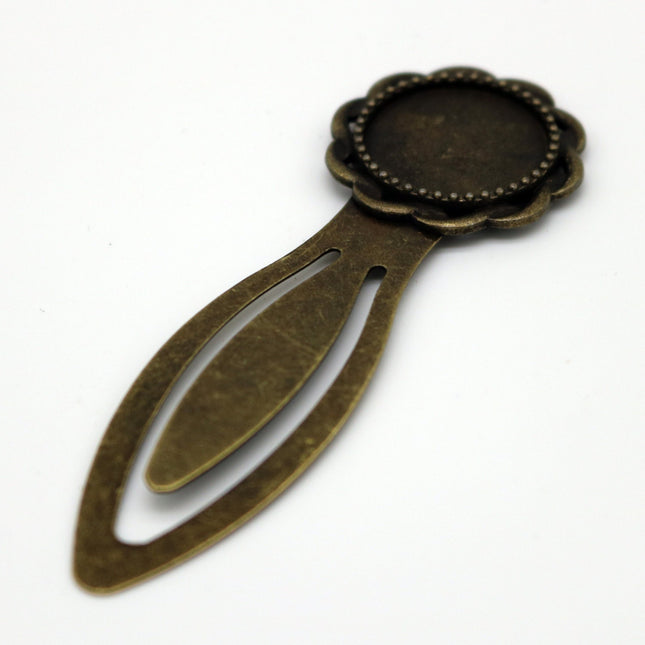 Bookmark with 18mm GLASS Magnifying Domes Cabochon - 5 sets 10 pcs  - 76mmx26mm Antique Brass - S050