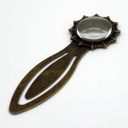 Bookmark with 18mm GLASS Magnifying Domes Cabochon - 5 sets 10 pcs  - 80mmx26mm Antique Brass - S992