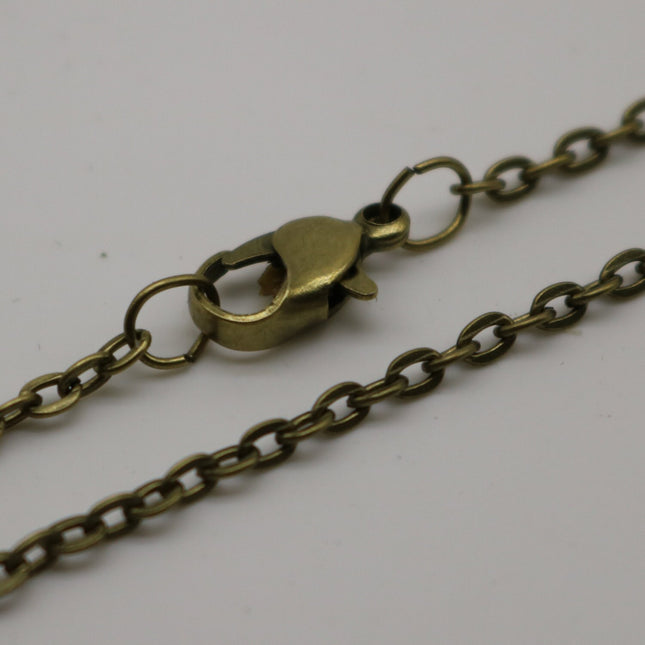 10 pcs of Ready to wear Flat Cable Chain Necklace 60cm (about 24inch) - Antique Brass, Bronze 3x2mm Flat Chain Necklace with Lobster Clasp