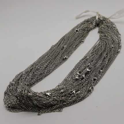 5 pcs of Ready to wear Flat Cable Chain Necklace 60cm (about 24inch) - Rhodium Plated 3x2mm Flat Chain Necklace with Lobster Clasp