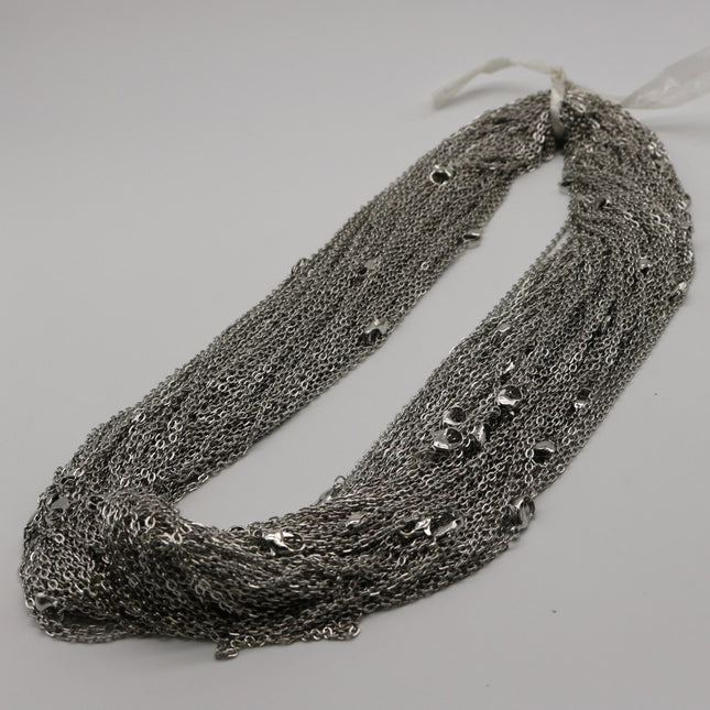 5 pcs of Ready to wear Flat Cable Chain Necklace 60cm (about 24inch) - Rhodium Plated 3x2mm Flat Chain Necklace with Lobster Clasp