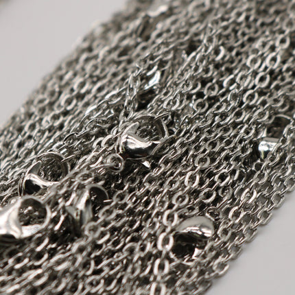 5 pcs of Ready to wear Flat Cable Chain Necklace 60cm (about 24inch) - Rhodium Plated 3x2mm Flat Chain Necklace with Lobster Clasp