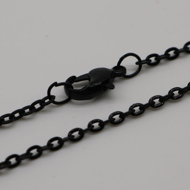 5 pcs of Ready to wear Flat Cable Chain Necklace 60cm (about 24inch) - Black Finished 3x2mm Flat Chain Necklace with Lobster Clasp