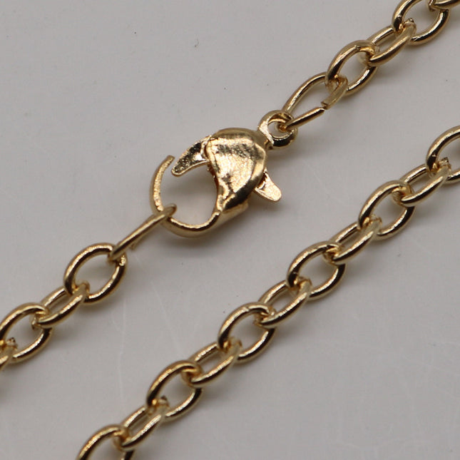 5 pcs Ready to wear Chunky Cable Chain Necklace 60cm (about 24inch) - Champagne Gold Plated 5x3.5mm 0.9mm Chain Necklace w/ Lobster Clasp