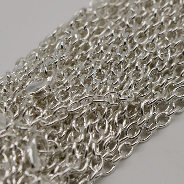 50 pcs of Ready to wear Chunky Cable Chain Necklace 60cm(about 24inch)- Sterling Silver Plated 5x3.5mm 0.9mm Chain Necklace w/ Lobster Clasp