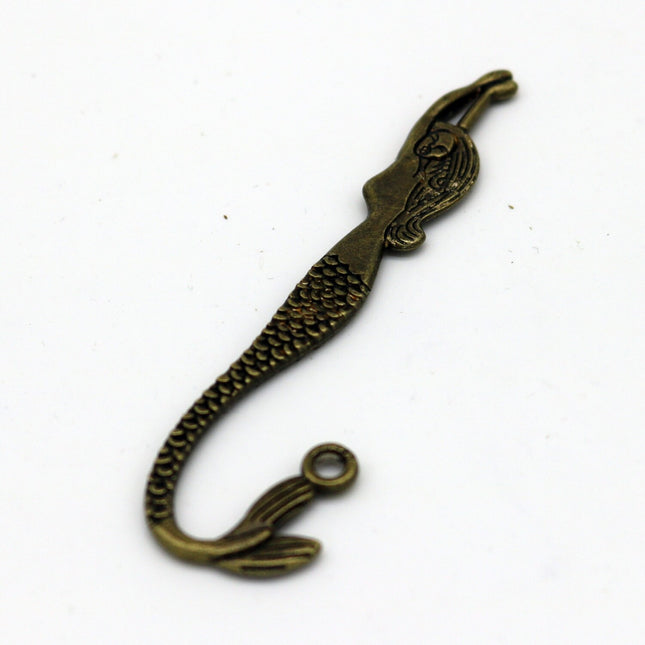 5 pcs of Alloy Bookmark with loop, Mermaid Alloy Bookmark - 81mmx22mm Antique Brass