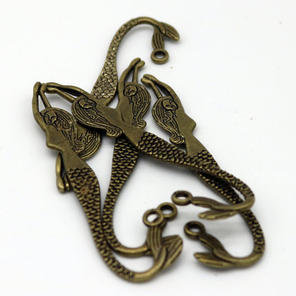5 pcs of Alloy Bookmark with loop, Mermaid Alloy Bookmark - 81mmx22mm Antique Brass