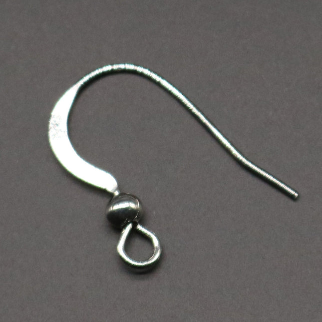 50 pcs of rhodium plated Brass BIG flat fish Hook with ball Earwire 22X18mm