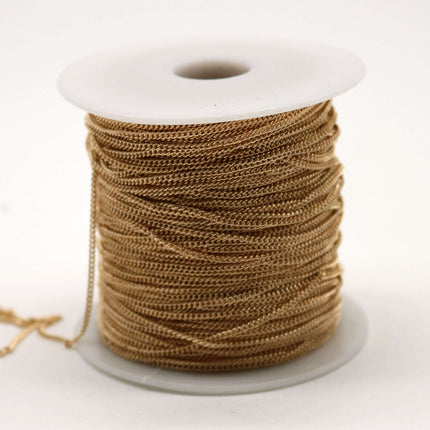 100 ft. of Pinky Gold (Champagne Gold) plated SOLDERED little curb chain - 1.3mm SOLDERED - 1.3S