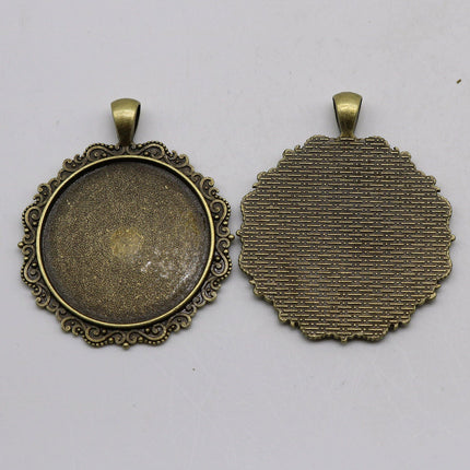 Pendant Big BEZELS Link w/GLASS Magnifying Domes Cabochon - 5 sets 10 pcs  - 35mm app. 1-3/8inch Antique Brass Bezel and Glass Cabochon
