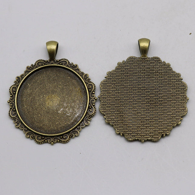 Pendant Big BEZELS Link w/GLASS Magnifying Domes Cabochon - 5 sets 10 pcs  - 35mm app. 1-3/8inch Antique Brass Bezel and Glass Cabochon