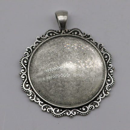 Pendant Big BEZELS Link w/GLASS Magnifying Domes Cabochon - 5 sets 10 pcs  - 35mm app. 1-3/8inch Antique Silver Bezel and Glass Cabochon