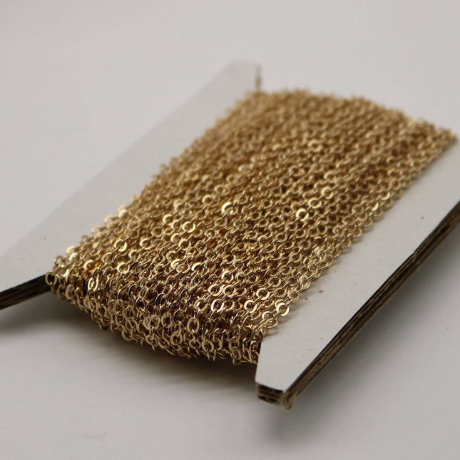 32 feet Pinky Gold Chain (Champagne Gold) Chain - 3x1.7mm SOLDER Flat Cable Chain - Oval Flat Soldered Cable  - 317F