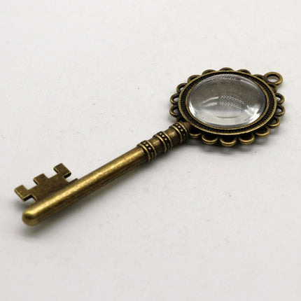 KEY Bezel with 20mm GLASS Magnifying Domes Cabochon - 5 sets 10 pcs  - 80mmx30mm Antique Brass - KB01