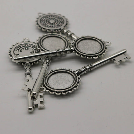KEY Bezel with 20mm GLASS Magnifying Domes Cabochon - 5 sets 10 pcs  - 80mmx30mm Antique Silver - KB01