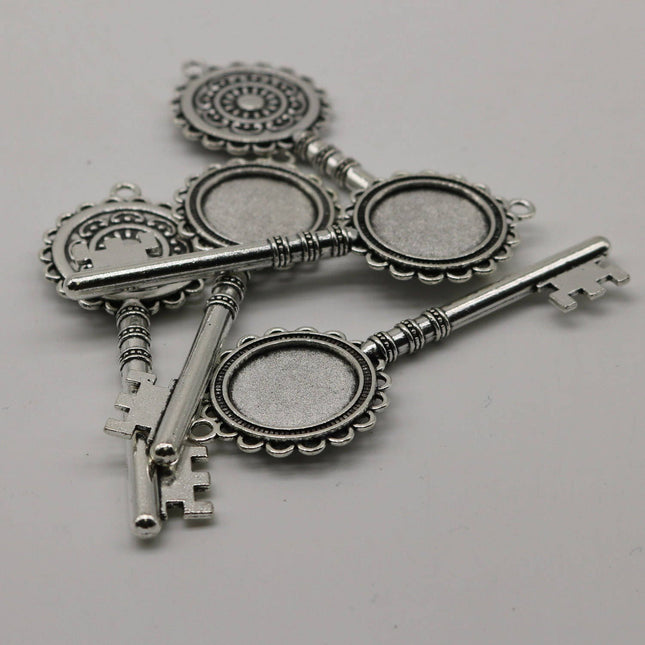 KEY Bezel with 20mm GLASS Magnifying Domes Cabochon - 5 sets 10 pcs  - 80mmx30mm Antique Silver - KB01