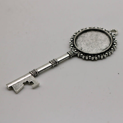 KEY Bezel with 20mm GLASS Magnifying Domes Cabochon - 5 sets 10 pcs  - 71mmx27mm Antique Silver - KB02