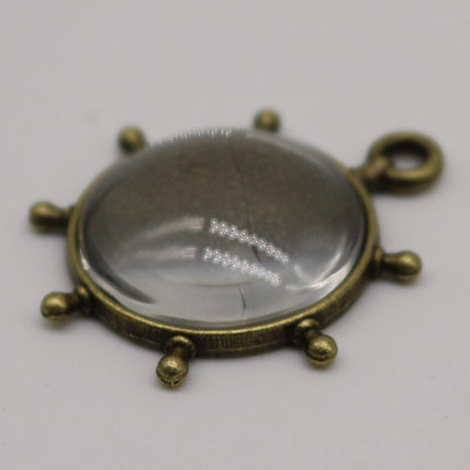 RUDDER Bezel with 20mm GLASS Magnifying Domes Cabochon - 5 sets 10 pcs  - 32mmx27mm Antique Brass - KB04