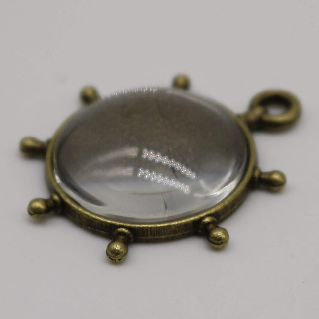 RUDDER Bezel with 20mm GLASS Magnifying Domes Cabochon - 5 sets 10 pcs  - 32mmx27mm Antique Brass - KB04