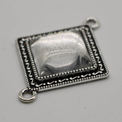 SQUARE Bezel with 15mmX15mm GLASS Magnifying Domes Cabochon LINk - 5 sets 10 pcs  - 38mmx30mm Antique Silver - KB05