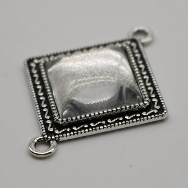 SQUARE Bezel with 15mmX15mm GLASS Magnifying Domes Cabochon LINk - 5 sets 10 pcs  - 38mmx30mm Antique Silver - KB05