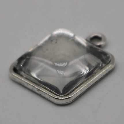 SQUARE Bezel with 15mmX15mm GLASS Magnifying Domes Cabochon - 5 sets 10 pcs  - 21mmx18mm Antique Silver - KB07