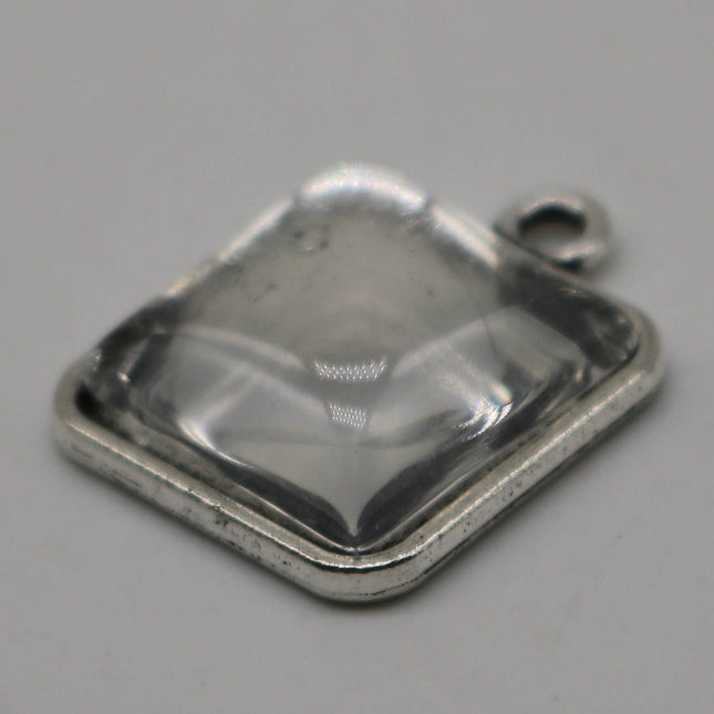 SQUARE Bezel with 15mmX15mm GLASS Magnifying Domes Cabochon - 5 sets 10 pcs  - 21mmx18mm Antique Silver - KB07
