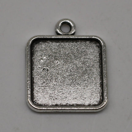 SQUARE Bezel with 15mmX15mm GLASS Magnifying Domes Cabochon - 5 sets 10 pcs  - 21mmx18mm Antique Silver - KB07