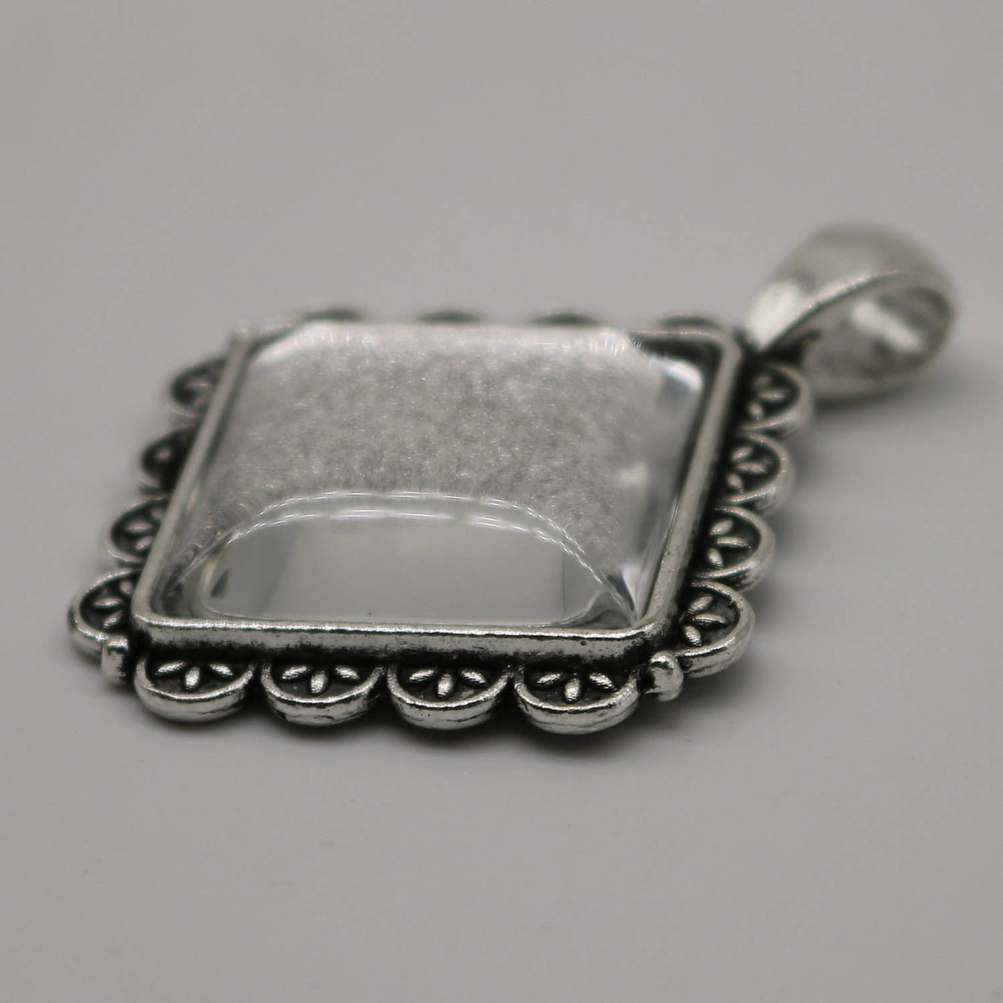 SQUARE Bezel with 20mmX20mm GLASS Magnifying Domes Cabochon - 5 sets 10 pcs  - 42mmx33mm Antique Silver - KB08 - We are USA Seller