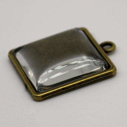 SQUARE Bezel with 20mmX20mm GLASS Magnifying Domes Cabochon - 5 sets 10 pcs  - 28mmx23mm Antique Brass - KB09