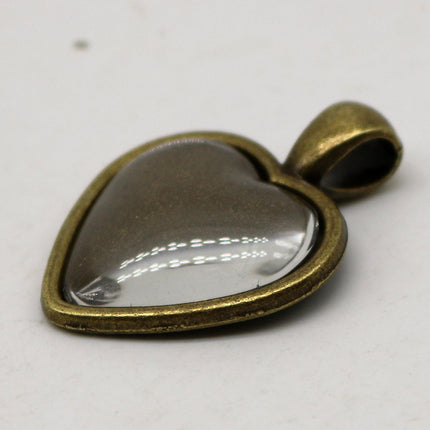 HEART Bezel with 20mm HEART GLASs Magnifying Domes Cabochon - 5 sets 10 pcs  - 33mmx24mm Antique Brass - KB12