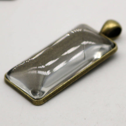 RECTANGULAR Bezel with 38mmX19mm GLASS Magnifying Domes Cabochon - 5 sets 10 pcs  - 48mmx21mm Antique Brass - KB13