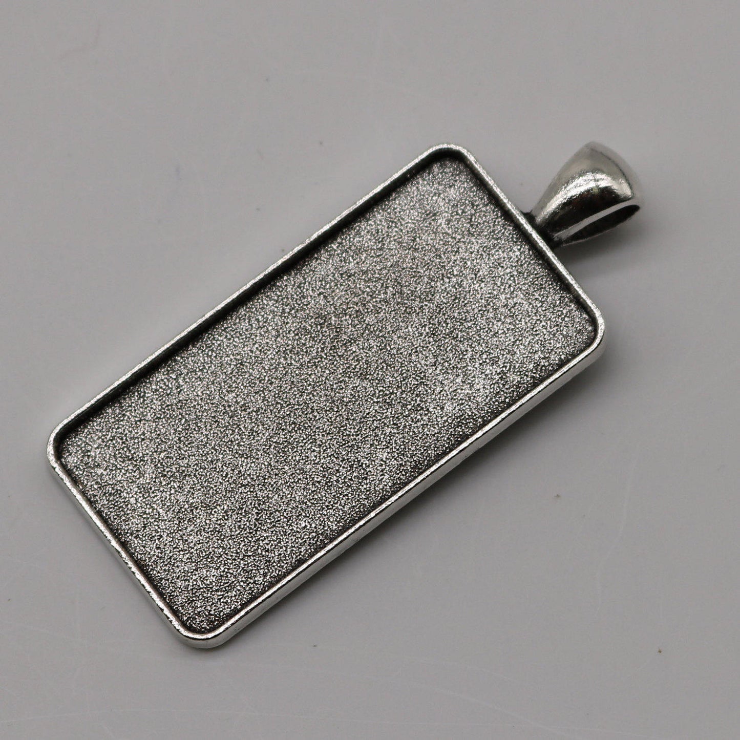 RECTANGULAR Bezel with 38mmX19mm GLASS Magnifying Domes Cabochon - 5 sets 10 pcs  - 48mmx21mm Antique Silver - KB13 - We are USA Seller