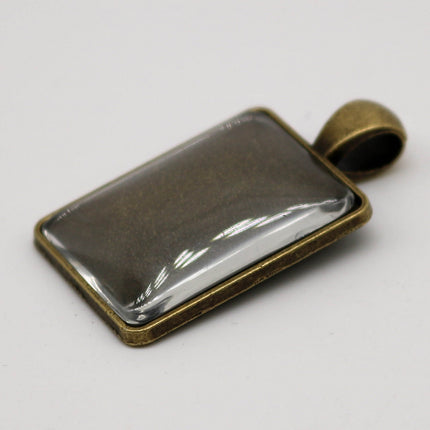 RECTANGULAR Bezel with 25mmX18mm GLASS Magnifying Domes Cabochon - 5 sets 10 pcs  - 36mmx20mm Antique Brass - KB14