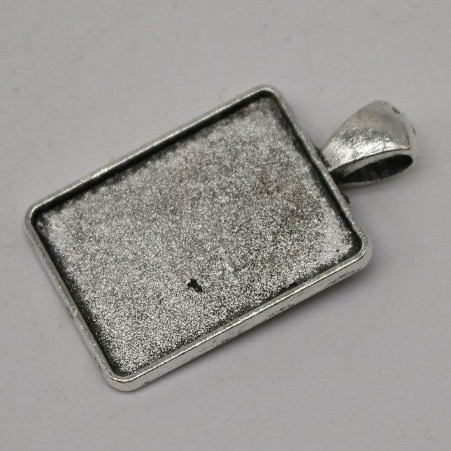 RECTANGULAR Bezel with 25mmX18mm GLASS Magnifying Domes Cabochon - 5 sets 10 pcs  - 36mmx20mm Antique Silver - KB14