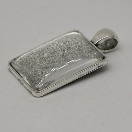 RECTANGULAR Bezel with 25mmX18mm GLASS Magnifying Domes Cabochon - 5 sets 10 pcs  - 36mmx20mm Antique Silver - KB14
