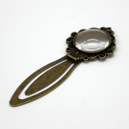 Bookmark with 20mm GLASS Magnifying Domes Cabochon - 5 sets 10 pcs  - 80mmx31mm Antique Brass - S007