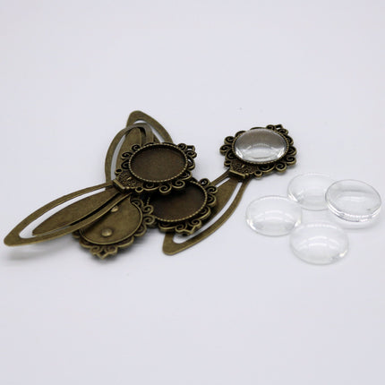 Bookmark with 20mm GLASS Magnifying Domes Cabochon - 5 sets 10 pcs  - 80mmx31mm Antique Brass - S007