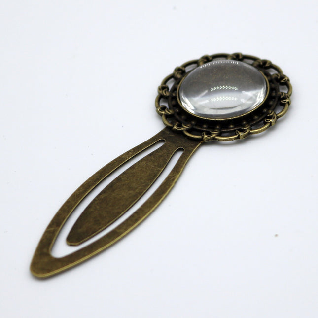 Bookmark with 20mm GLASS Magnifying Domes Cabochon - 5 sets 10 pcs  - 81mmx32mm Antique Brass - S040