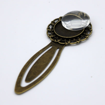 Bookmark with 20mm GLASS Magnifying Domes Cabochon - 5 sets 10 pcs  - 81mmx32mm Antique Brass - S040