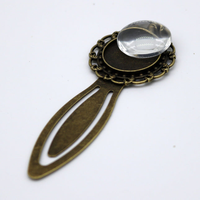 Bookmark with 20mm GLASS Magnifying Domes Cabochon - 5 sets 10 pcs  - 81mmx32mm Antique Brass - S040