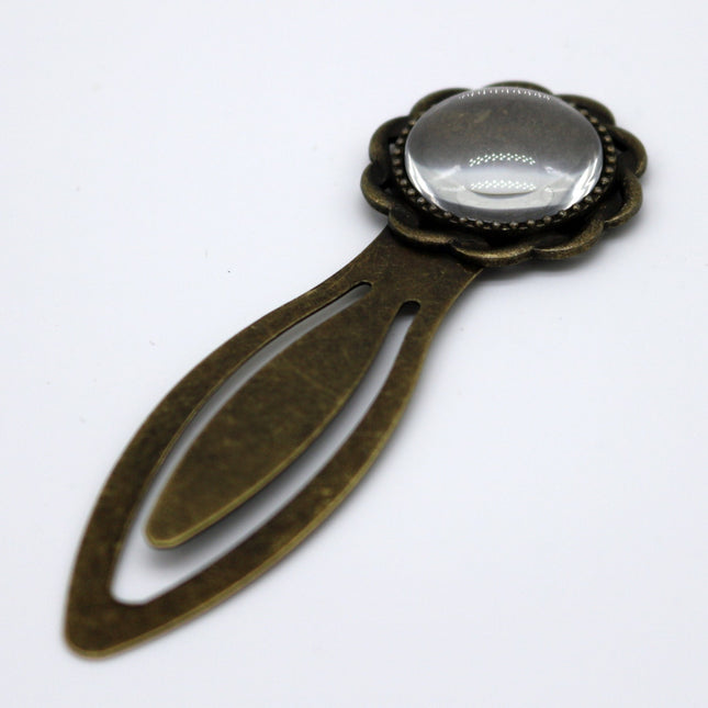 Bookmark with 18mm GLASS Magnifying Domes Cabochon - 5 sets 10 pcs  - 76mmx26mm Antique Brass - S050