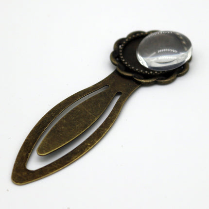 Bookmark with 18mm GLASS Magnifying Domes Cabochon - 5 sets 10 pcs  - 76mmx26mm Antique Brass - S050