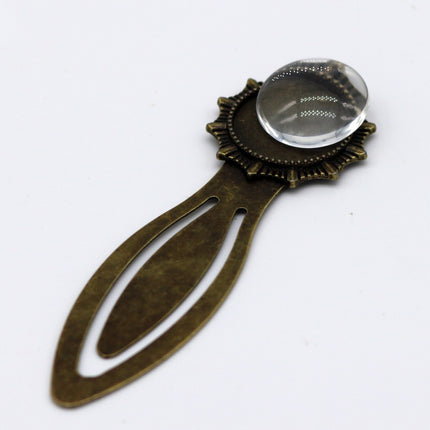 Bookmark with 18mm GLASS Magnifying Domes Cabochon - 5 sets 10 pcs  - 80mmx26mm Antique Brass - S992