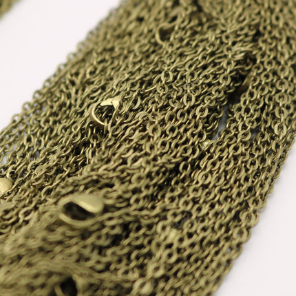 5 pcs of Ready to wear Flat Cable Chain Necklace 60cm (about 24inch) - Antique Brass, Bronze 3x2mm Flat Chain Necklace with Lobster Clasp