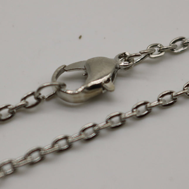 5 pcs of Ready to wear Flat Cable Chain Necklace 60cm (about 24inch) - Rhodium Plated 3x2mm Flat Chain Necklace with Lobster Clasp