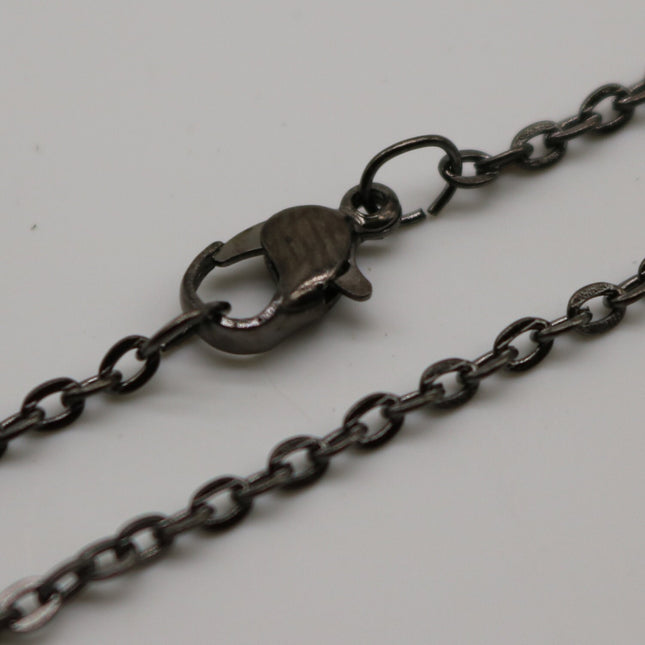 5 pcs of Ready to wear Flat Cable Chain Necklace 60cm (about 24inch) - Gunmetal 3x2mm Flat Chain Necklace with Lobster Clasp