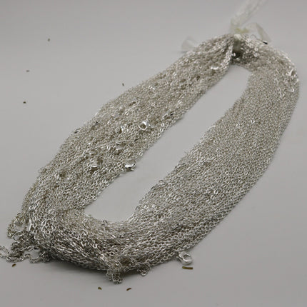 5 pcs of Ready to wear Flat Cable Chain Necklace 60cm (about 24inch) - Sterling Silver Plated 3x2mm Flat Chain Necklace with Lobster Clasp