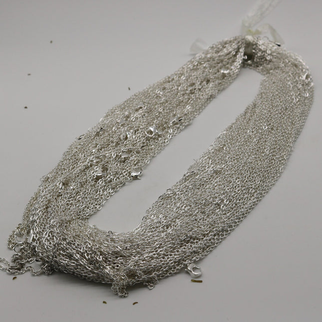 5 pcs of Ready to wear Flat Cable Chain Necklace 60cm (about 24inch) - Sterling Silver Plated 3x2mm Flat Chain Necklace with Lobster Clasp